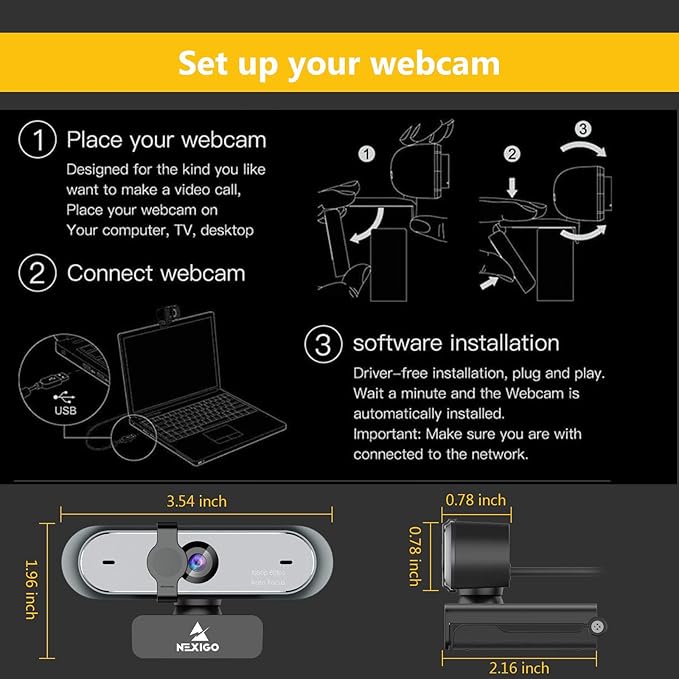 NexiGo N660P 1080P 60FPS Webcam with Software Control, Dual Microphone & Cover, Autofocus, HD USB Computer Web Camera, for OBS/Gaming/Zoom/Skype/FaceTime/Teams/Twitch (Renewed)