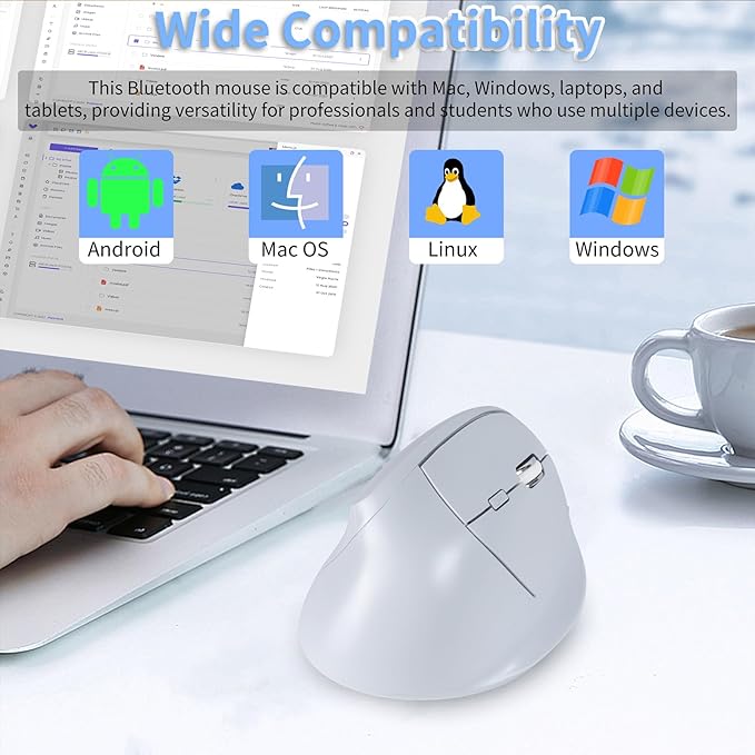 Bluetooth Wireless Vertical Mouse - Ergonomic Design, Rechargeable with Type-C, Silent Operation for Office and Home Use, Ideal for Professionals & Students (Blue)