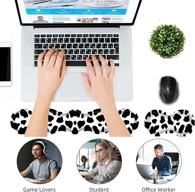 Keyboard Wrist Rest and Mouse Pad Wrist Support Set,Ergonomic Memory Foam Wrist Pad & Non Slip Base for Home Office Working Studying Easy Typing,Cow Pattern