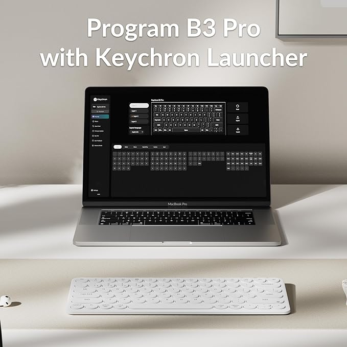 Keychron B3 Pro 75% Ultra-Slim Wireless Keyboard, 2.4GHz, Bluetooth 5.2 / Wired USB Connection, Portable Silent White Bluetooth Keyboard for Mac Windows Linux Tablet Phone