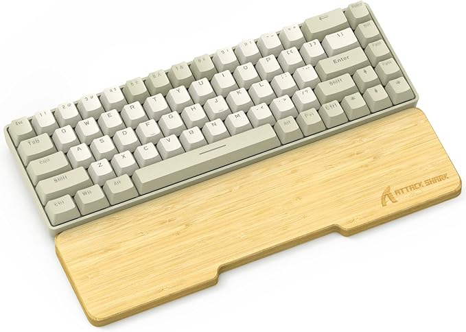 ATTACK SHARK Bamboo Wrist Rest for Computer Keyboard,Ergonomic Hard Palm Rest for Comfortable Typing Pain Relief,Anti-Slip Wrist Support for Office, Gaming, Laptop (68Key)