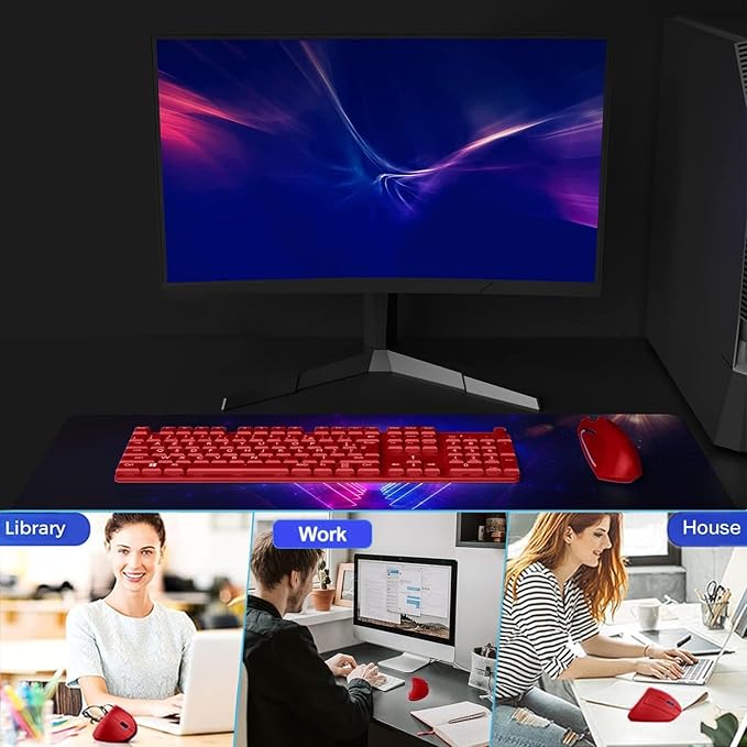 Ergonomic Mouse, Vertical Wireless Mouse 2.4G Rechargeable Optical Vertical Mouse High Precision Optical Mouse Adjustable800/1200/1600 DPI 6 Buttons, for Laptop etc, Red,Specially for Right-handers