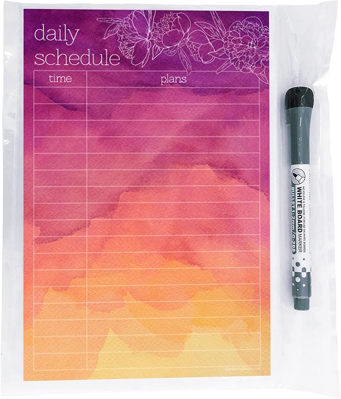 Dry Erase Daily Schedule Planner Sticker Decal by Glassboard Studio | Removable & Reusable | Magnetic Fine-Tip Marker Included (6 x 9 inches, Peony)