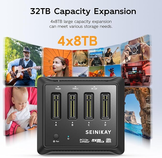 M.2 Dock with Fan for NVME SATA SSD, Tool-Free 4 Bay NVMe Reader with Indicator Light, 10Gbps Speed(No Clone Function)