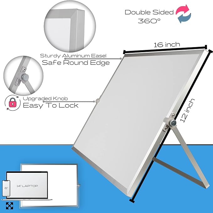 12×16″ Magnetic Dry Erase Whiteboard – Double‑Sided Desktop Board with Stand, 10 Markers, 4 Magnets, Eraser – Home, Office, Kids