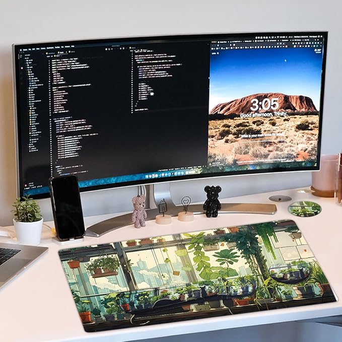 Kawaii Large Mouse Pad, Kawaii Extended Mouse Pad Set Desk Pad Easy Typing for Typing Office Game 31.5 x11.8 in - Cute Cat