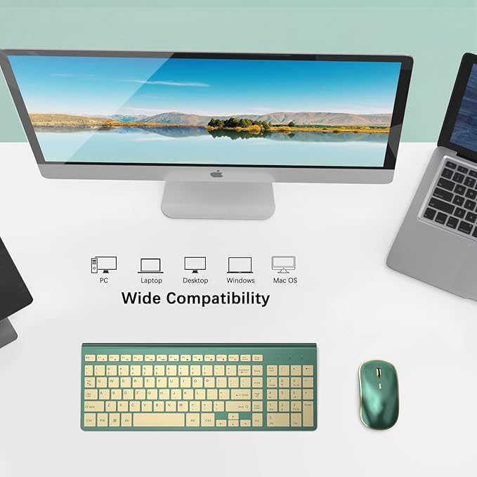 JOYACCESS Wireless Keyboard and Mouse Combo,2.4G Compact and Quiet Wireless Keyboard,Ergonomic and Portable Design for Computer, Windows,Desktop, PC, Laptop-Cangling Green