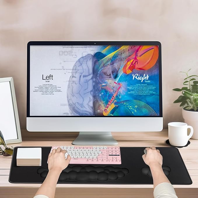 JIKIOU Large Cloud Mouse Pad Waterproof with Cloud Keyboard Wrist Pad and Cloud Mouse Wrist Pad Set, Ergonomic Computer Desk Wrist Support Mousepad for Keyboard and Mouse 31.5x11.8in (Black)