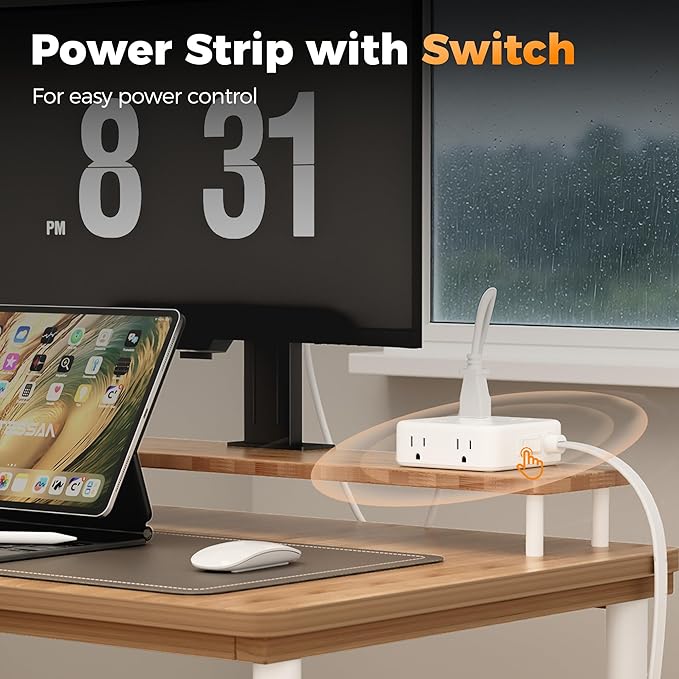 TESSAN Surge Protector Power Strip, 5 Ft Extension Cord Flat Wall Plug with 4 USB (2 USB C) 8 Outlets, 2100J Protection, 1875W 15A, 20W Multiple Desk Charging Station for Home, Office, Dorm Room