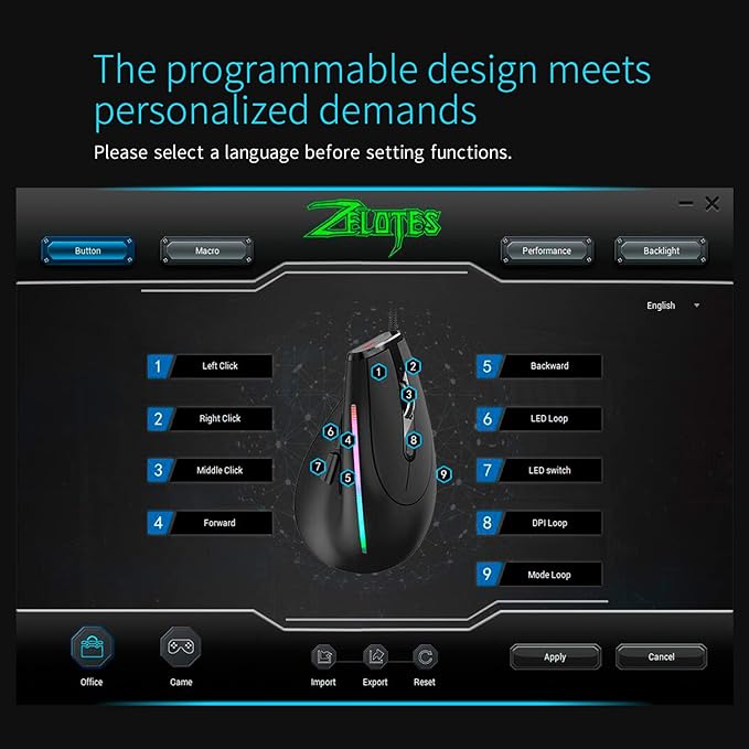 zelotes Wired Vertical Gaming Mouse,Ergonomic Design USB LED Optical Mouse with 9 Buttons and 4 Adjustable Sensitivity 1000/1600/2400/3200/4800/12800 DPI for Computer,Black… (T50Wired)