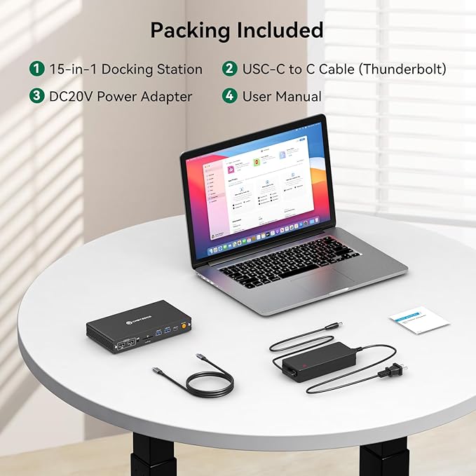 DisplayLink Docking Station 4 Monitor, Quad HDMI 4K@60Hz, PD 100W, USB 3.2 10 Gbps, 15 in 1 Thunderbolt 5/4/3, Laptop USB C Dock for Windows, M1/M2/M3/M4/Mac
