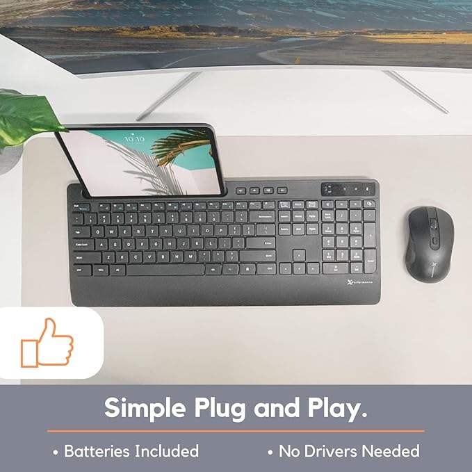 X9 Wireless USB-C Keyboard and Mouse Combo - Dual Port Compatibility (USB C + A) - Versatile Mouse Keyboard Combo Wireless w/ 8" Phone Stand and 113 Keys
