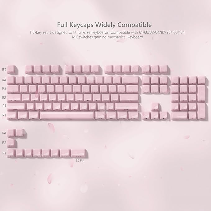 Womier Keycaps Jelly Pink - Ceramic Keycaps Style, Clear Keyboard Key Cap, Transparent Side Printed Custom 60 65 75 100 Percent for Cherry MX, Outemu, Gateron Mechanical Keyboards(MDA Profile)