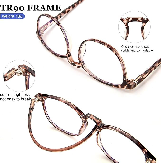Blue Light Blocking Glasses Women/Men,Retro Round Anti Eyestrain Computer Gaming Glasses(Leopard+Crystal)