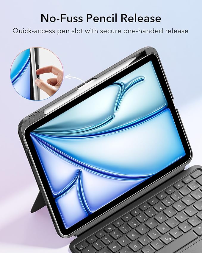 ESR for iPad Air 11 Inch Case with Keyboard M4/M3/M2 (2026/2025/2024) & Air 5th/4th Gen Flex Keyboard Case, Ultra-Light Magnetic Detachable Keyboard, Larger Precision Trackpad, Dark Gray