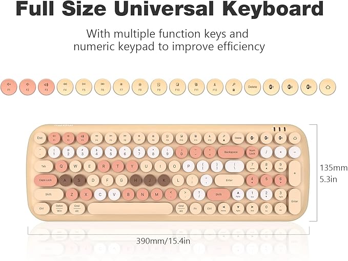 KNOWSQT Bluetooth Keyboard - Milktea Colorful Multi Device Wireless Typewriter Keyboards - Round Keycaps 100 Keys Cute Keyboard for Windows, Laptop, PC, Tablet, iPad, iPhone, Chrome