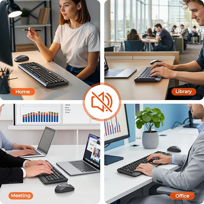 Wireless Keyboard and Mouse Combo, 2.4G/Bluetooth Silent Full-Size Cordless Keyboard Mouse Combo, 3800 DPI Optical Mouse, Wrist Rest, Portable Keyboard Mouse Set for Mac, Windows, Laptop