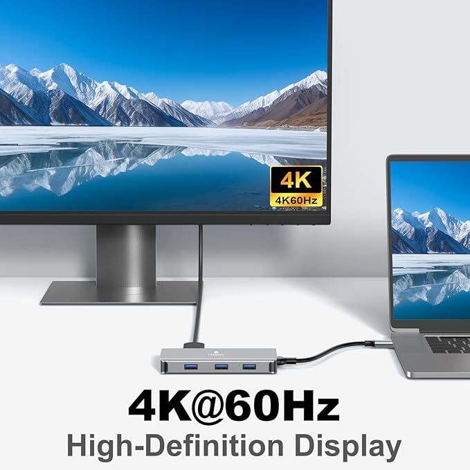 USB C Docking Station Dual Monitor, Laptop Docking Station 3 Monitor, USB C Hub Dual 4K@60Hz HDMI Display with DisplayPort Port, 5Gbps USB-A/C Data Port, 100W PD, for HP/Dell/Lenovo/Laptop