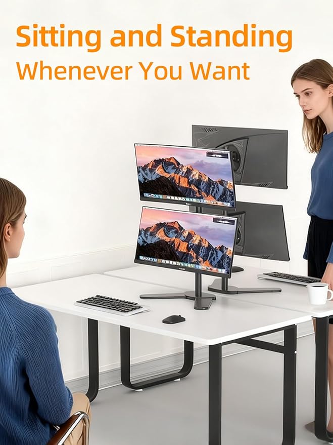 Dual Monitor Stand Free Standing Desk Mount Monitor Arm Fits Two Screens up to 32 inch 22 lbs Fully Adjustable Arms with Max VESA 100x100mm (ML7802)