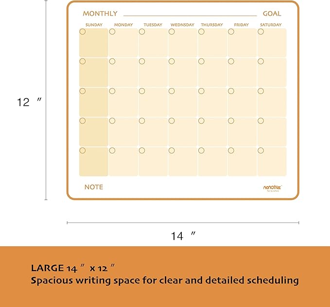 Magi - Magnetic Dry Erase Monthly Calendar - 14 x 12 inch - Family Month Planing Board - Reusable Fridge Magnet Whiteboard Planner - w Marker