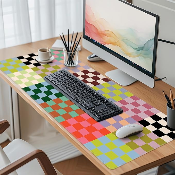 Baziabbo Checkered Desk Mat,XXL Extended Big Mouse Pad,Gaming Mousepad with Stitched Edge,Non-Slip Rubber Base Keyboard Desk Pad for Home Office Study Game
