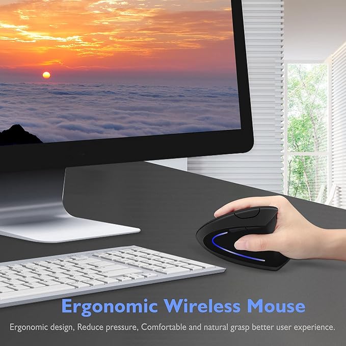 Ergonomic Mouse Wireless Bluetooth Vertical Mouse Three-mode Connection:BT5.0+USB A+USB C- Rechargeable,Ergonomic,6 Buttons,1600 DPI,2.4G Optical-Compatible with Mac ipad Tablet Laptop PC Computer