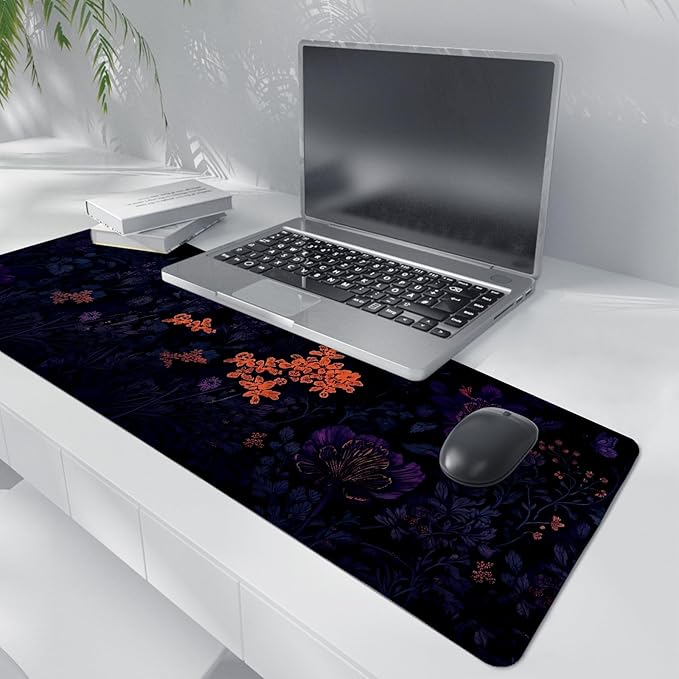 Gothic Purple Butterfly Floral Mouse Pads,Dark Aesthetic Cottagecore Mouse Pad,Mystical Botanical Flower Desk Mat,Purple Botanical Desk Mat for Home Office Dorm Desktop Decor,31.5x11.8 Inch