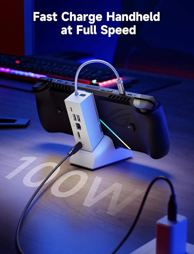 JSAUX Docking Station for ROG Xbox Ally X (2025)/ROG Ally X/ROG Ally/Steam Deck/Legion Go, 6-in-1 Dock with HDMI 4K@120Hz, Gigabit Ethernet, USB A & USB C 3.2 Gen 1, 100W Charging - HB0609 White