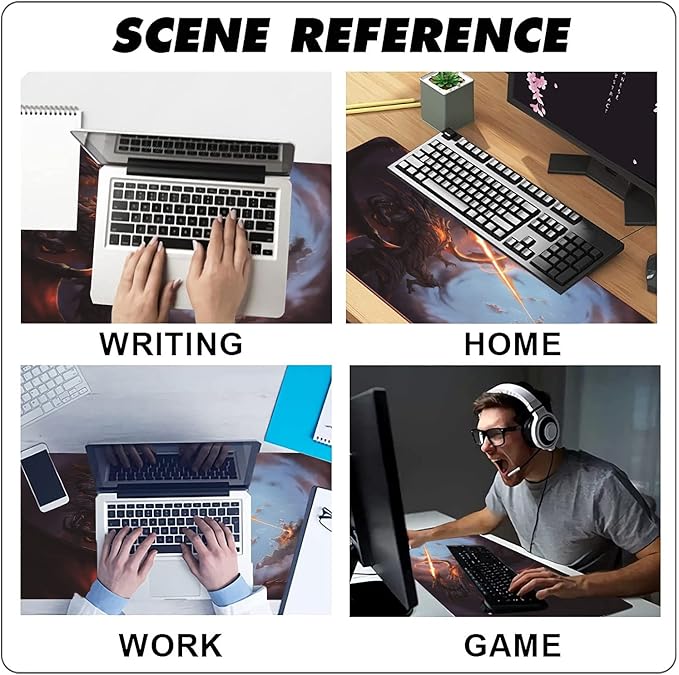 Extended Large Gaming Mouse Pad Cool Dragon Flame XXL Size Keyboard Mouse Mat Desk Pad with Non Slip Rubber Base Stitched Edges Office Decor for Women Girls Men,35.4 x 15.7inch