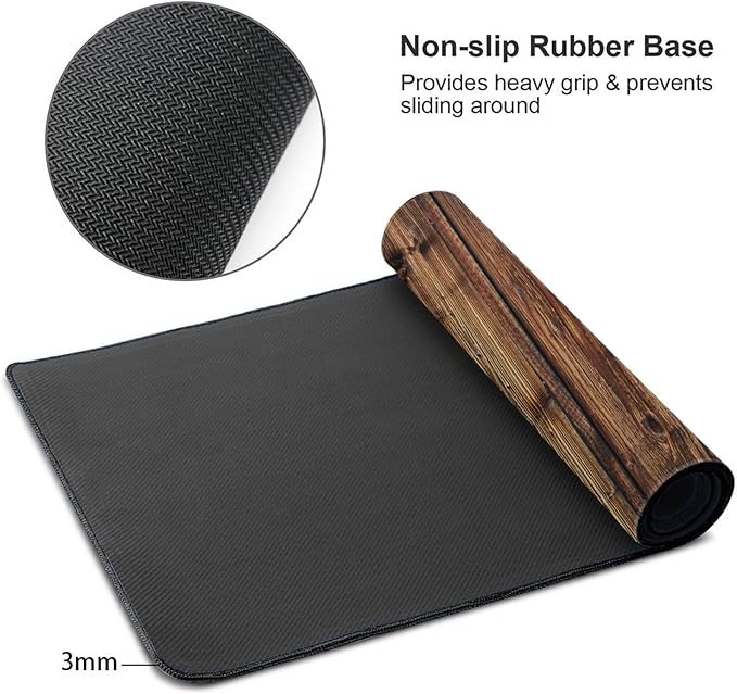 LB Rustic Wood Brown Mouse Pad Large Vintage Wood Texture Desk Mat Non-Slip Rubber Base Gaming Computer Mouse Mat for Home, Office 15.75L X 31.5W Inch