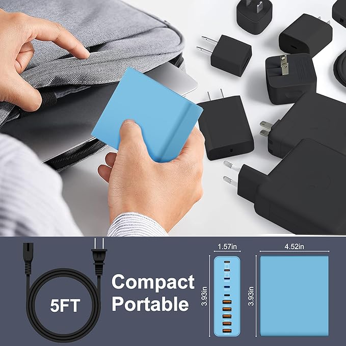 800W USB C Charger Block,10-Port Charging Station GaN Fast Charging Type C & USB A Wall Charger Adapter for MacBook Pro/Air,iPhone,iPad,Dell XPS,Samsung Galaxy(Blue)