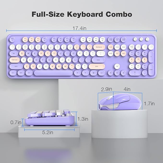 KNOWSQT Wireless Keyboard and Mouse Combo Purple - 2.4G Colorful Typewriter Less Noise Full-Size Keyboards - USB Receiver Plug and Play, for Computer, PC, Laptop, Desktop, Windows, Mac