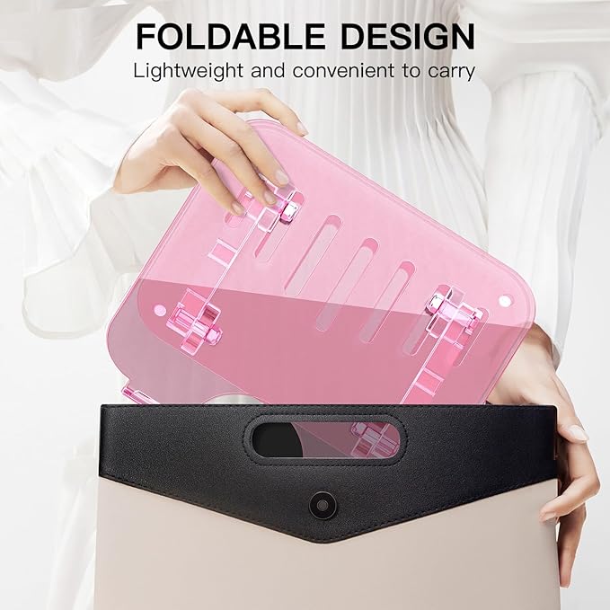 Pink Acrylic Adjustable Laptop Stand,Adjustable Height Foldable Laptop Riser for Desk, Clear Portable Laptop Holder Ergonomic Computer Stand,Compatible with 10-17.3” Laptops (Pink)