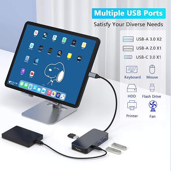 Display port Splitter for Dual Monitors, Dual Display Port USB C Docking Station for Dell/HP/Mac Laptop, 7 IN 1 4K@60Hz Docking Station Dual Monitor with USB3.0/USB-C Data/100W PD, Displayport MST Hub