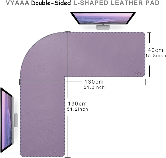 Vyaaa 51 inch Large L-Shaped Leather Desk Pad Protector,Large Gaming Mouse Pad for Computer,Corner Desk Mat for Office and Home,Purple
