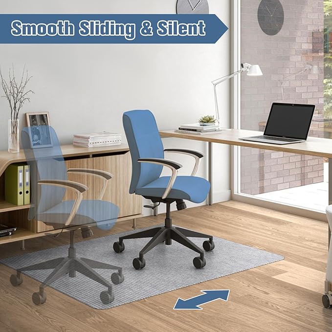 Placoot 2 Pack Desk Chair Mat for Hardwood Floor, Computer Chair Floor Mat, 55"x35" Office Chair Mat, Large Rubber Anti-Slip Floor Protector for Home Office Light Grey (Folding Packaging)