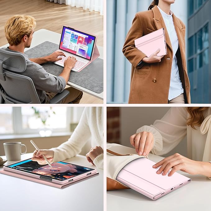 MMK Galaxy Tab A9 Plus Case with Keyboard (11" 2023), Compatible with Samsung A11 Plus Tablet Case Keyboard (11" 2025, SM-X230, SM-X236B), Wireless Detachable-Pink