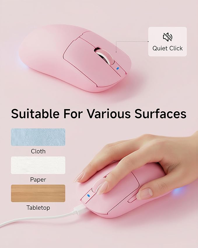 C98 Wired Keyboard and Mouse Combo, Wired Ergonomic Computer Keyboards with Wrist Palm, Double-Shot Keycaps, Silent RGB Backlight Quiet Keyboard for Windows/MAC/PC - Pink