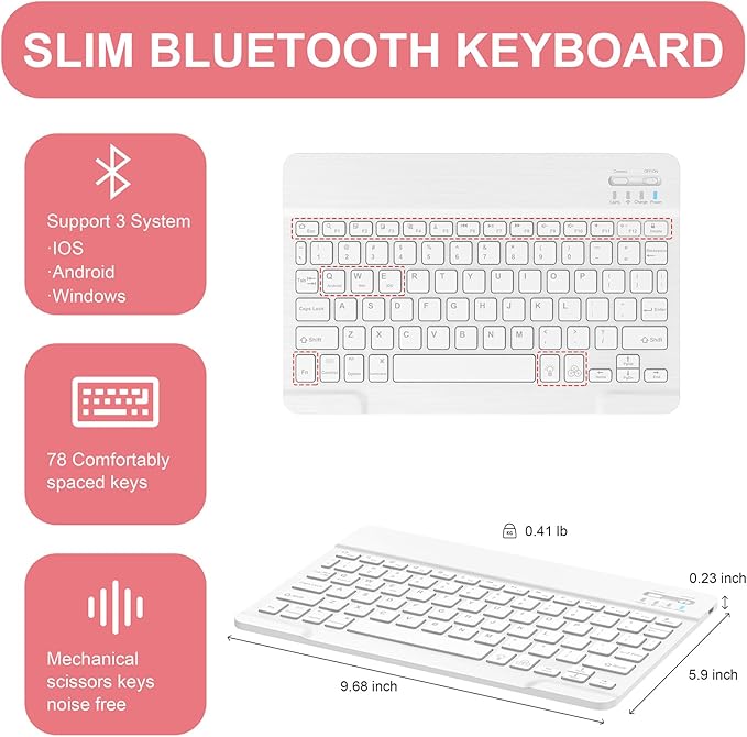 Soke for iPad (A16) 11th/10th Generation Case with Keyboard(2025/2022)-7 Color Backlight Wireless Detachable Folio Keyboard Cover with Built-in Pencil Holder for iPad 11/10.9 inch, Watermelon Marble