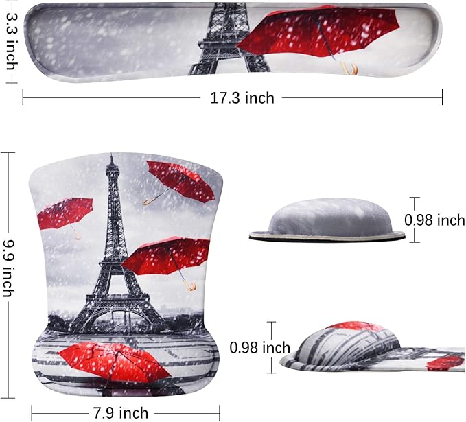 Keyboard Wrist Rest Mouse Pad Support, ToLuLu Gel Ergonomic Mouse Pads for Computer Laptop PC, Comfortable Durable Mousepad Keyboard Wrist Rests for Easy Typing Pain Relief, Eiffel Tower