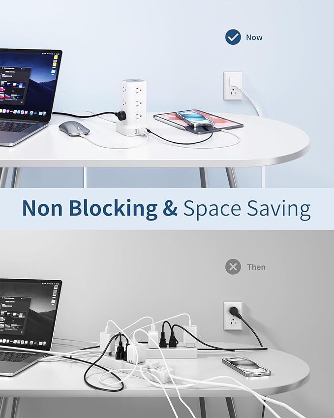 Extension Cord with Multiple Outlets, SMALLRT Flat Plug Surge Protector Power Strip Tower with USB 12 AC Outlets, 6.5FT Ultra Thin Extension Cord Outlet Extender for Home Office, Overload Protection