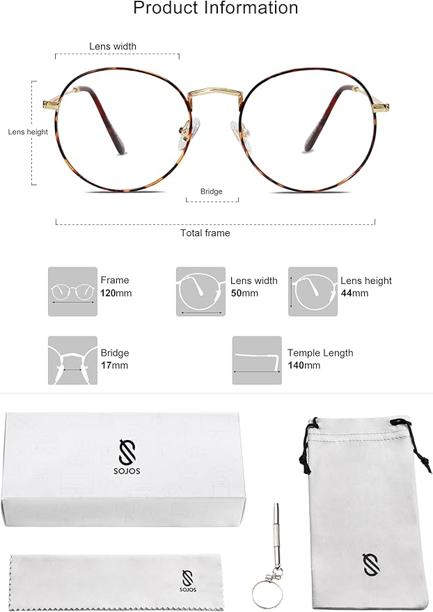 SOJOS Blue Light Blocking Computer Glasses Round Eyewear Anti Blue Light Lens Preppy Chic SJ5024B