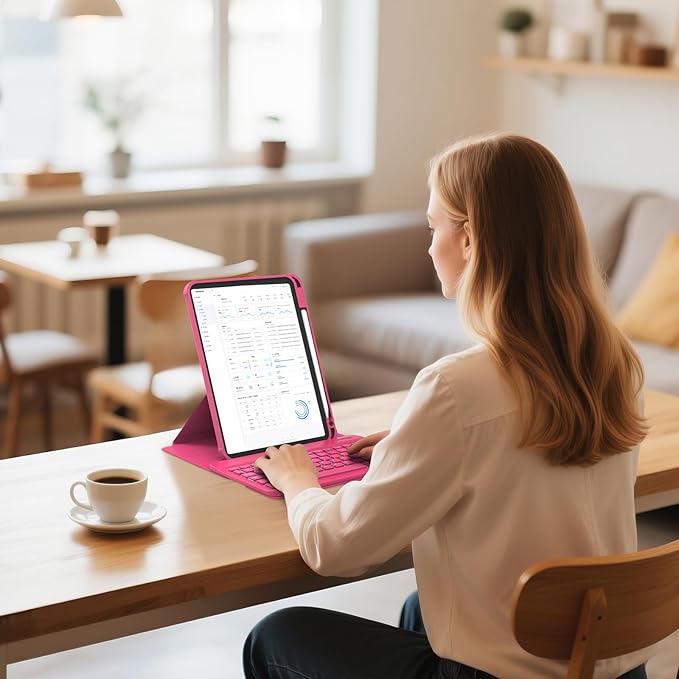 for iPad 11th(A16, 2025)/10th Generation Case with Keyboard, 360° Rotatable Case & Detachable Backlit Keyboard, Precision Cutouts and Pen Holder for iPad A16 11''/10th 10.9'', Hot Pink