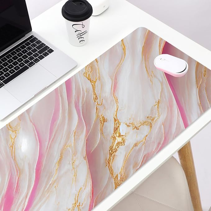 Marble Pink Desk Mat for Keyboard and Mouse,Computer Desk Matt for Desktop,Large Mouse Pad for Desk,Desk Pads on Top of Desks 15.7"" x 31.5""