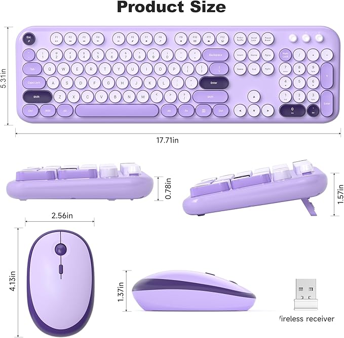 MOFII Wireless Keyboard and Mouse Combo - Pale Violet Full Sized Plug and Play Colorful Computer Keyboards - 104 Keys Round Keycap USB 2.4G Cute Keyboard for Windows/Laptop/Mac/Desktop/PC