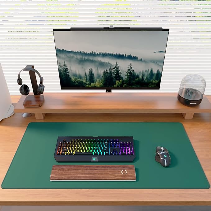 KTRIO Large Gaming Mouse Pad Desk Mat, Superior Micro-Weave Cloth, Non-Slip Rubber Base, Stitched Edges, Water-Resistant, for Gamer, Office & Home, 31.5 x 15.7 Inch,Forest Green