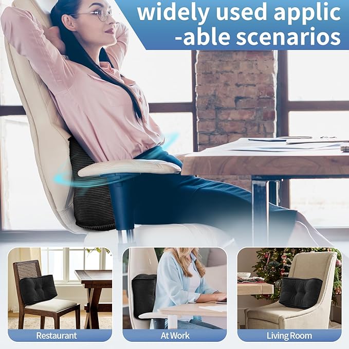 Lumbar Support Pillow for Study Desk Chair, Bite-Size Natural Latex Foam Back Support Pillow for Lower Back Pain Relief, Soft & Support Corduroy Office Chair Cushion, S, Black