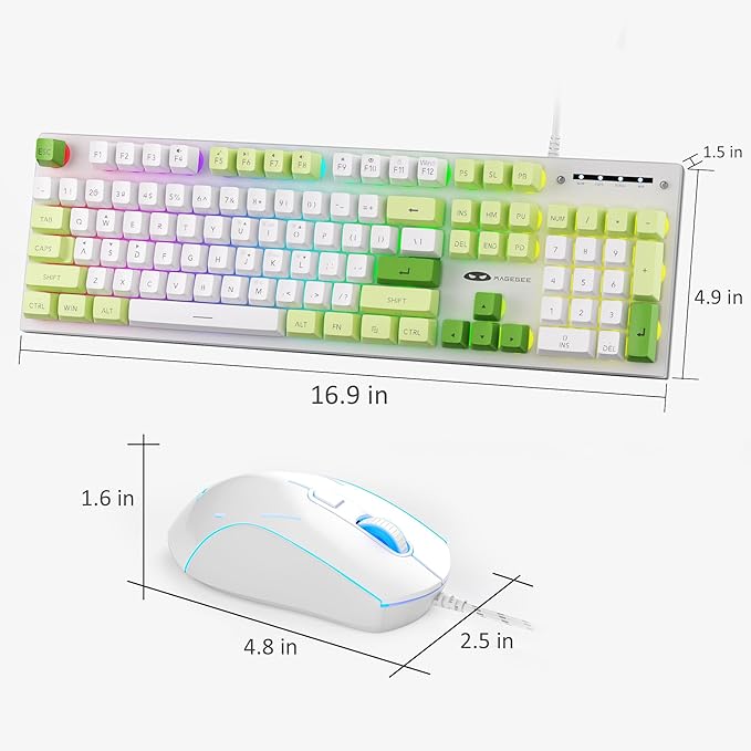 MageGee GT838 Gaming Keyboard and Mouse Combo, 104 Keys RGB Backlit Quiet Wired Keyboards with Number Pad, Metal Panel, Anti-Ghosting, Keyboards Set for Desktop, Laptop, PC, Green