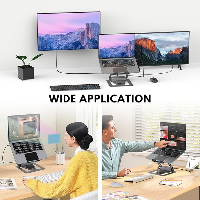 Universal 360° Portable Laptop Docking Station, Adjustable Height w/Detachable USB C Hub, 4K HDMI, USB 3.1, RJ45, 100W PD, Suitable for MacBook Pro/Air/Dell/HP/Surface/Lenovo, Plug and Play