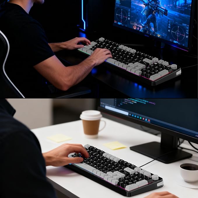 NPET Gaming Keyboard and Mouse Wireless with Tri-Mode, 98 Keys RGB Keyboard with Knob and Gaming Mouse, 12 Multimedia Keys for Wins, PC, Computer, Ideal for Gamer